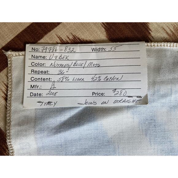 Branschwig & Fils "UZBEK" fabric linen and cotton vintage swatch 27” x 35” - Picture 4 of 6